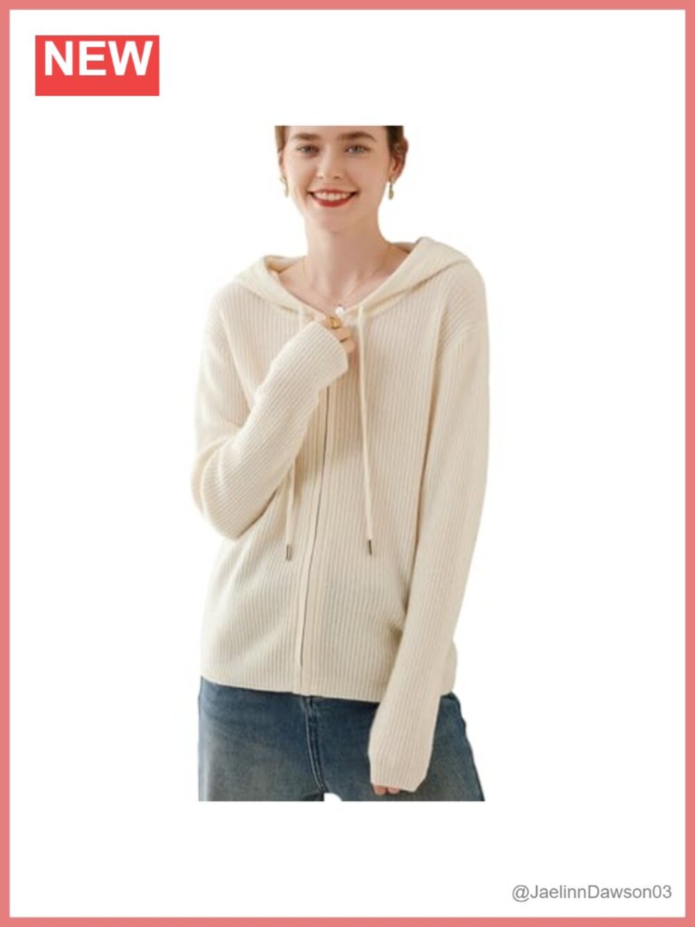 Merino Wool Cashmere Blend Cardigan Hoodie Full Zip Long Sleeve Knit Top